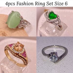 4pcs Fashion Jewelry Rings Champagne Crystal Heart Cocktail Ring Set